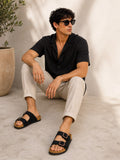 sandalias doble hebilla de gamuza color negro