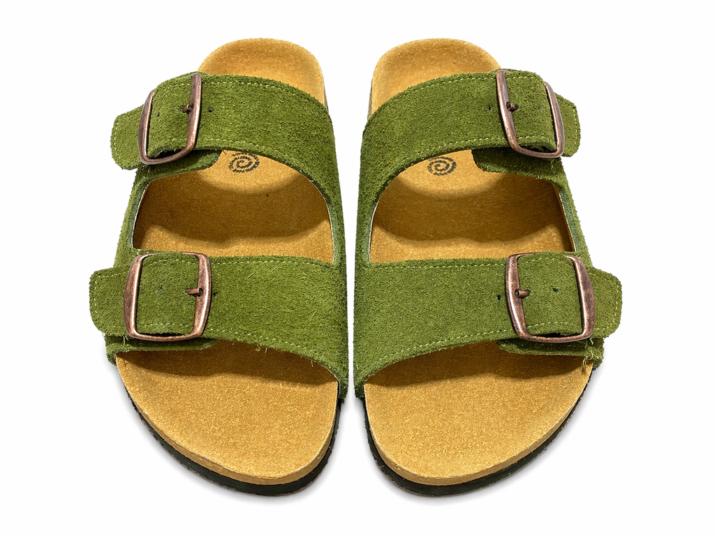 sandalias doble hebilla de gamuza color verde