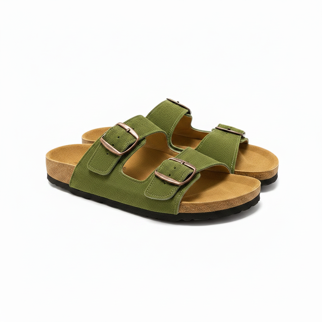 sandalias doble hebilla de gamuza color verde