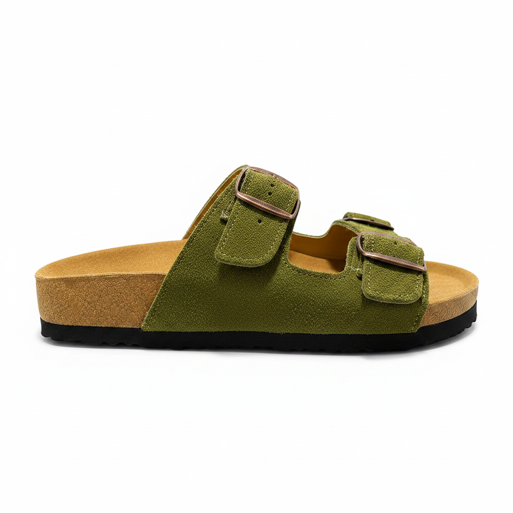 sandalias doble hebilla de gamuza color verde