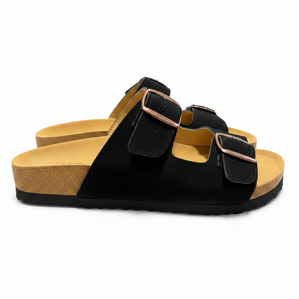 sandalias doble hebilla de gamuza color negro