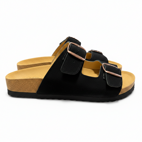 sandalias doble hebilla de gamuza color negro