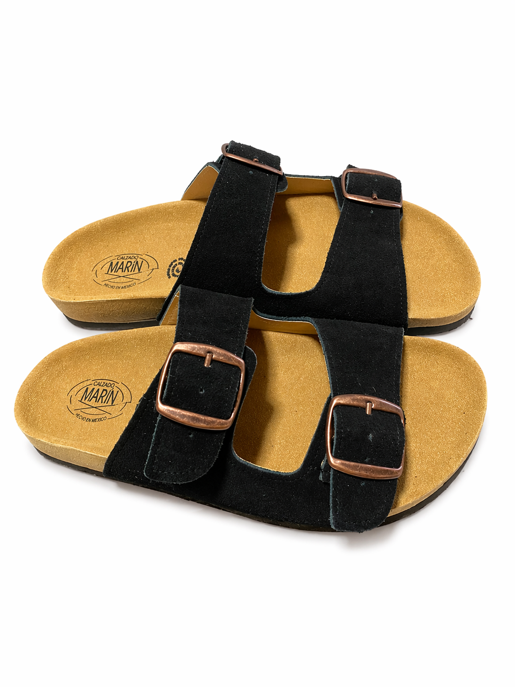 sandalias doble hebilla de gamuza color negro