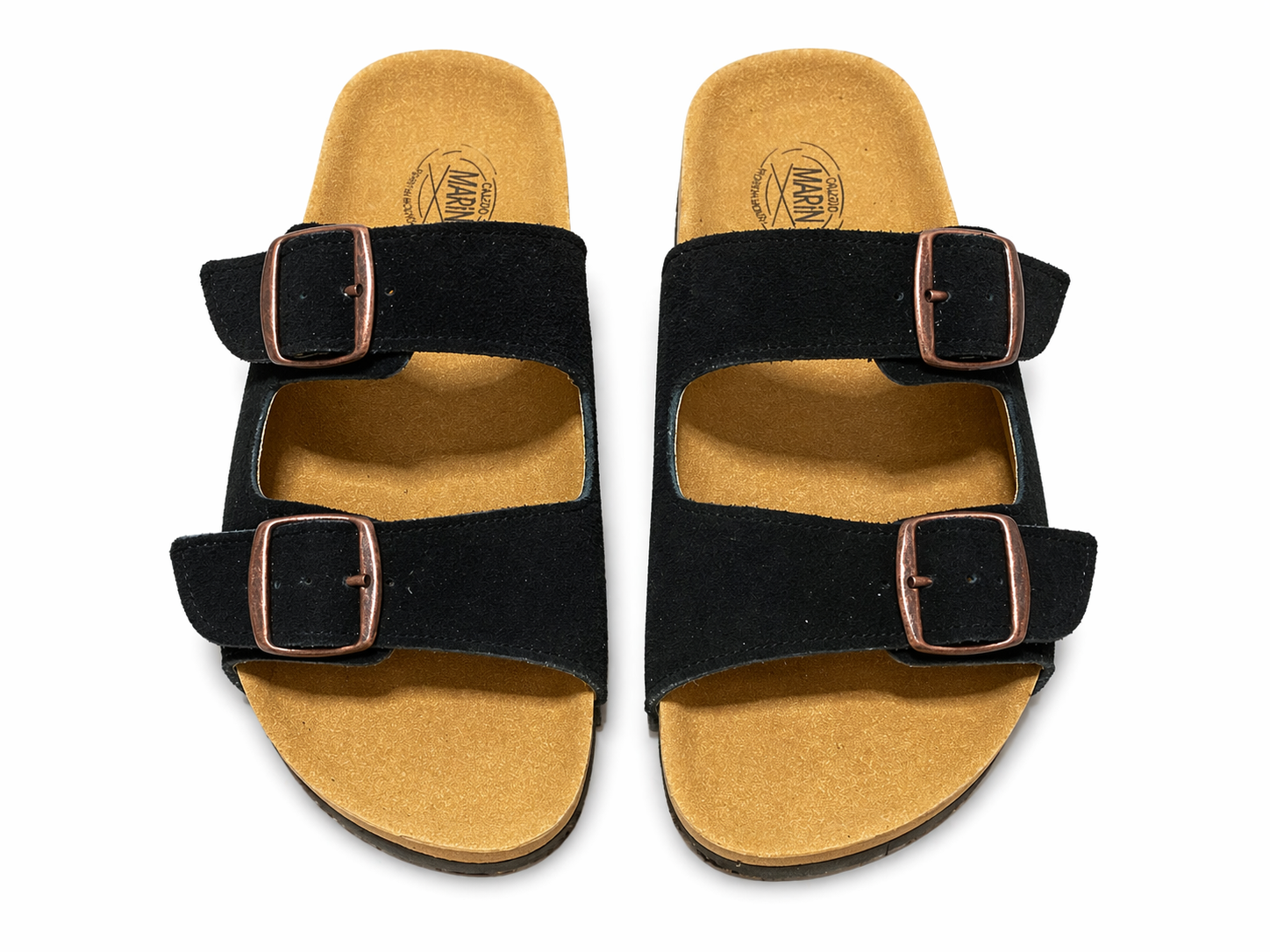 sandalias doble hebilla de gamuza color negro