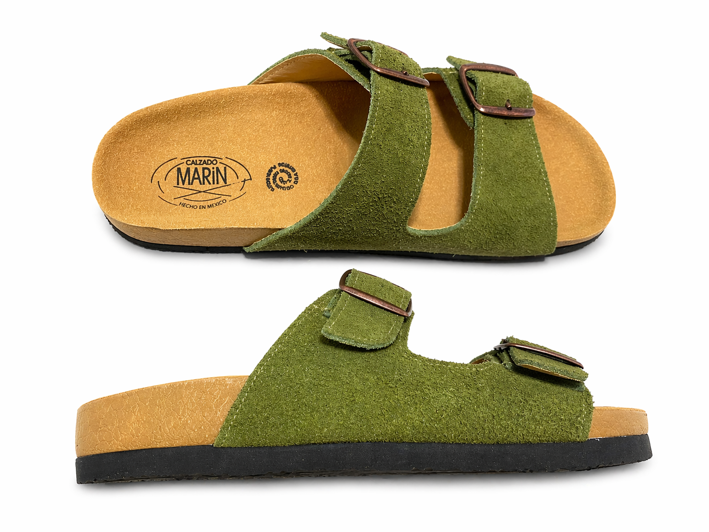 sandalias doble hebilla de gamuza color verde